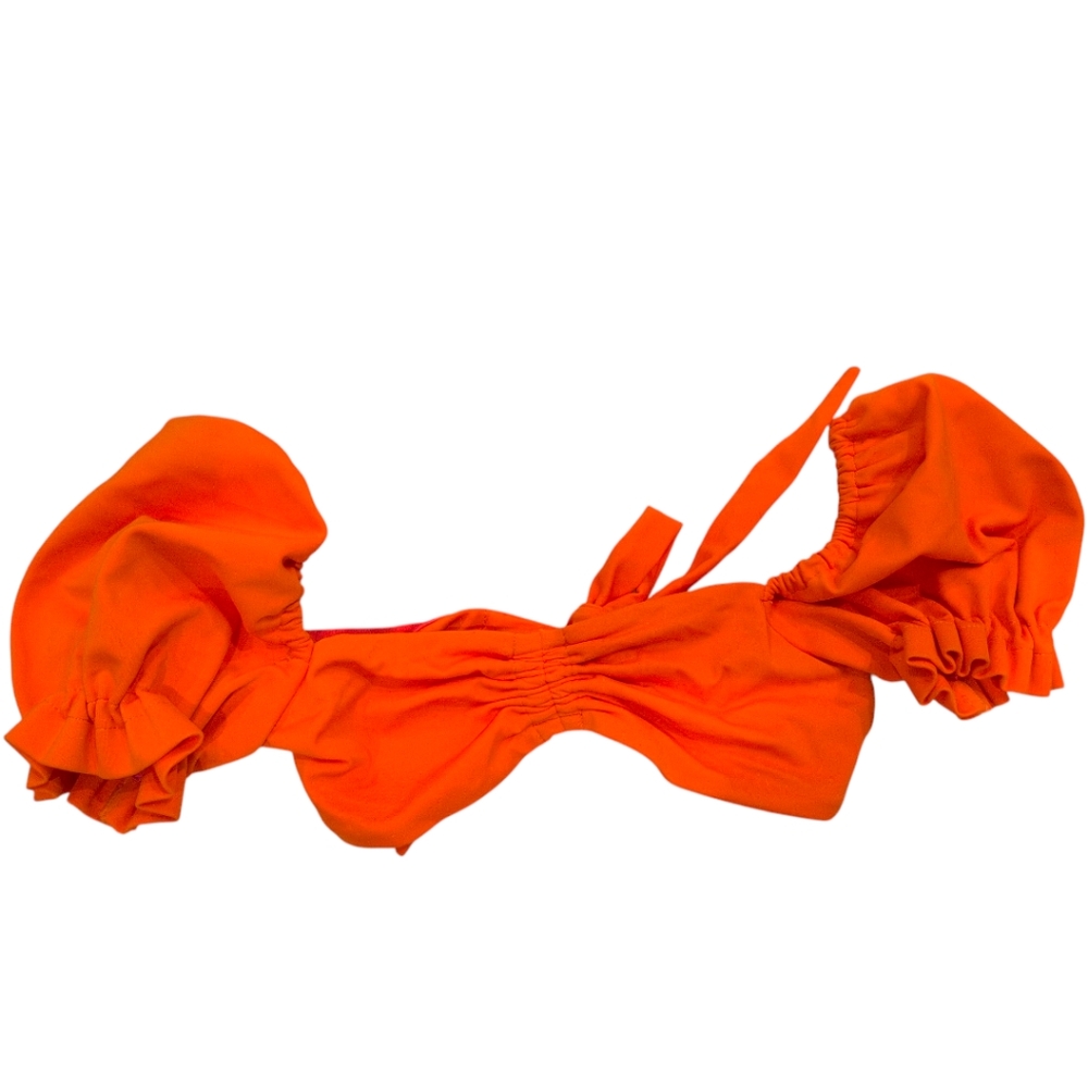 Agua Bendita Orange Puff-Sleeve Bikini Top - Picture 6 of 7